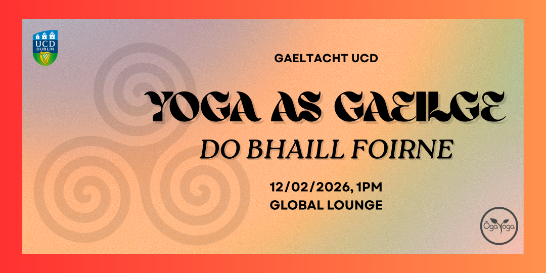 Poster advertising 'Yoga as Gaeilge'